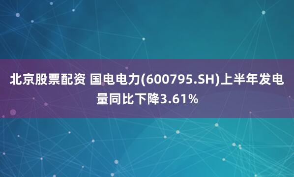 北京股票配资 国电电力(600795.SH)上半年发电量同比下降3.61%